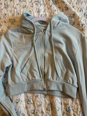 Cropped Light Blue Zip Hoodie